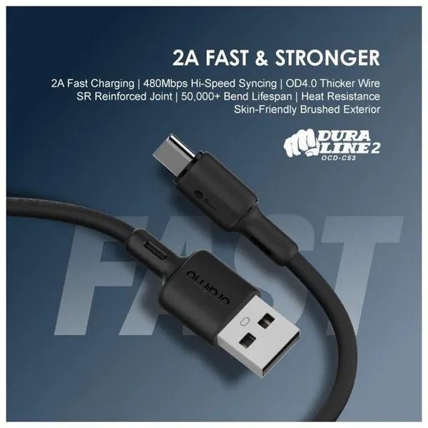 Oraimo Duraline 2 Type-C 1M 2A Fast Charging Cable: Features